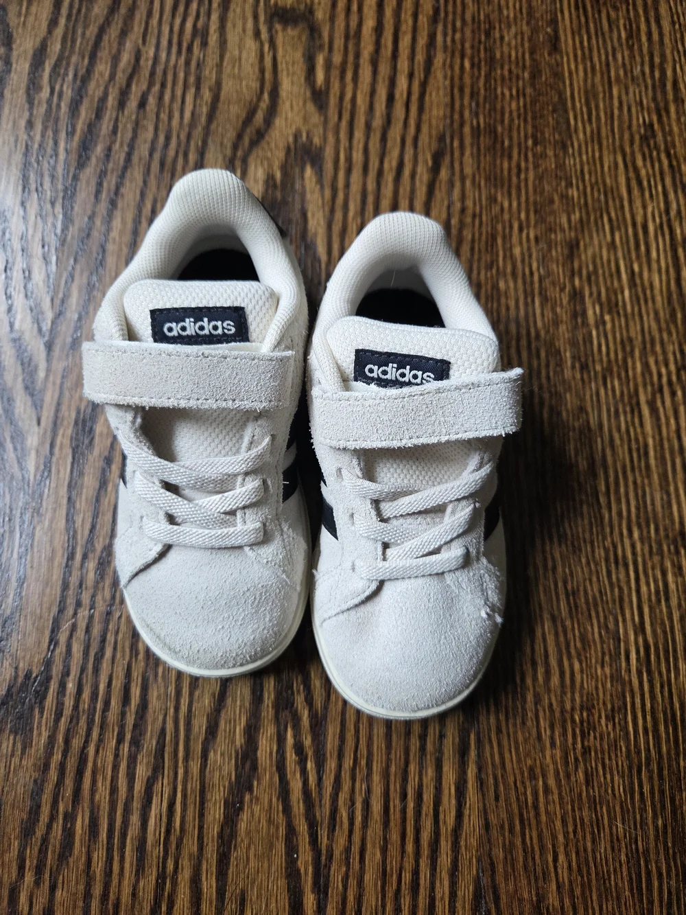 Adidas Toddler Cream Suede Sneakers with Black Stripes Size 8
